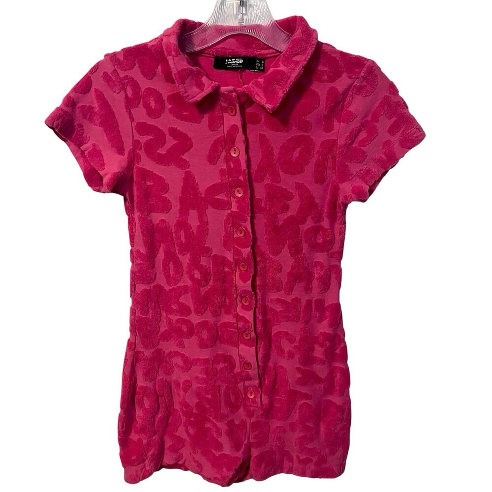 Jaded London Festival Romper Hot Pink Textured Jacquard One Piece XS